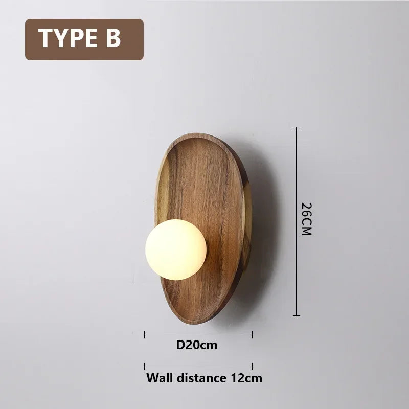 Wooden wall lamps vintage living room glass lights doorway hallway lamp for decor fixture led - type b / neutral light