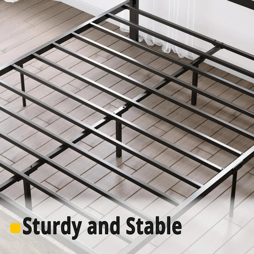 King size bed frame with headboard and footboard metal strong supports easy assembly noise-free no box spring needed