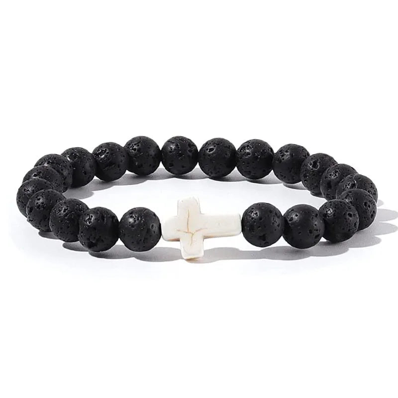Prayer men natural stone wood beads rosary hematite cross bracelets onyx meditation bracelet women yoga jewelry homme