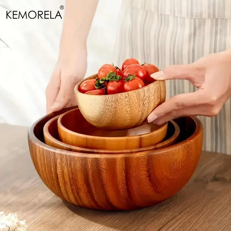 1pcs acacia wooden salad bowl kids anti-scalding suitable for fruit vegetable ice cream decoration