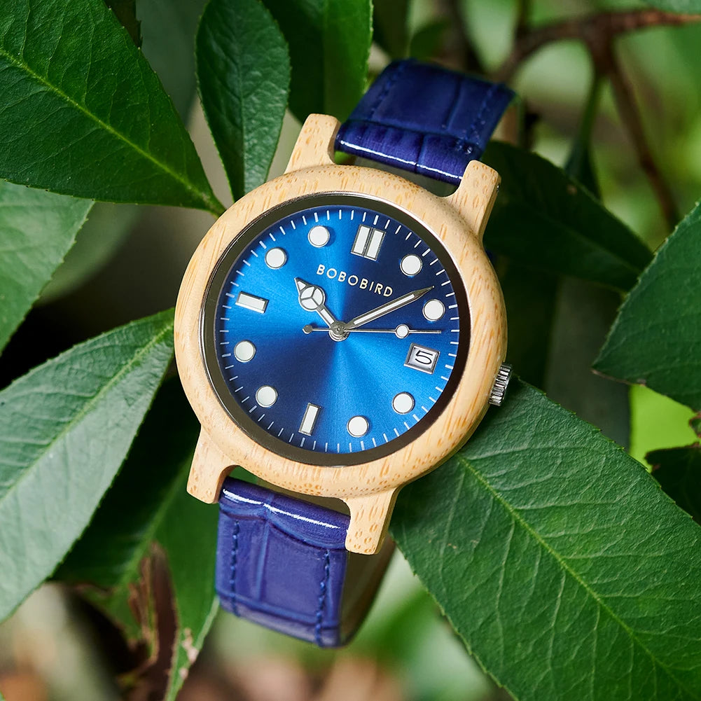 Bobo bird women bamboo watch lightweight genuine leather strap simple elegant fashion wooden gift for girlfriend