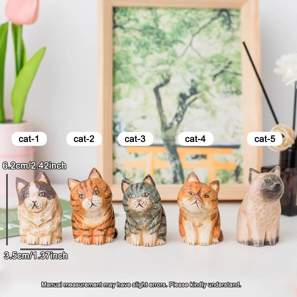 Handcrafted wood carving home decorations decoraciones para el hogar desk accessories room decor handmade vintage cat