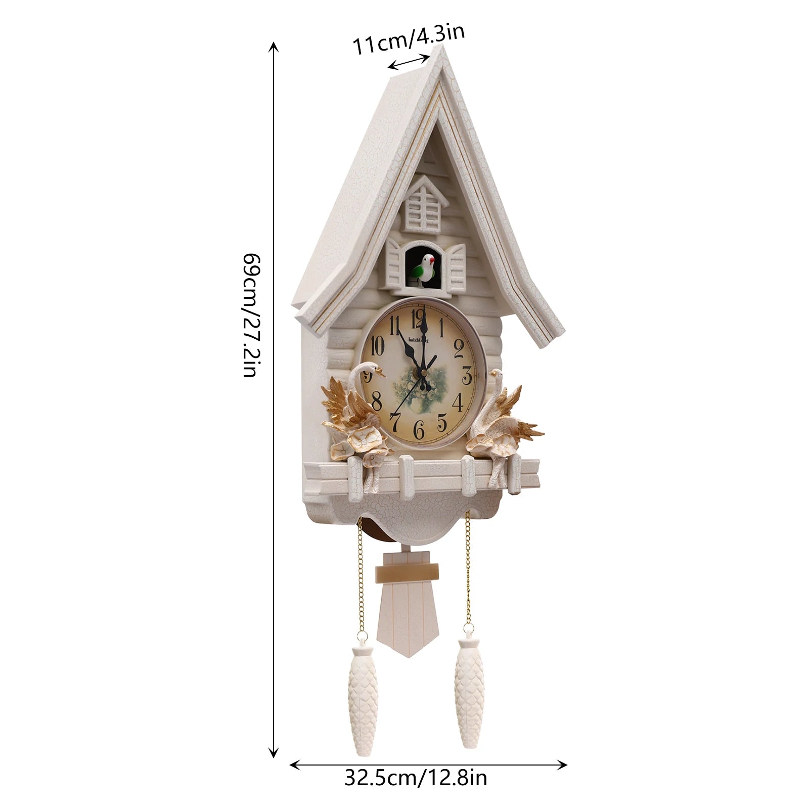 White wood cuckoo clock vintage luxury pendulum wall clocks hourly chiming music house decoration living room gift