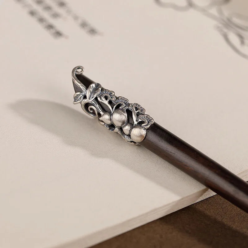 Uglyless natural wood sandalwood ethnic hair sticks for women thai silver lotus flower leaf decorations 925 forks