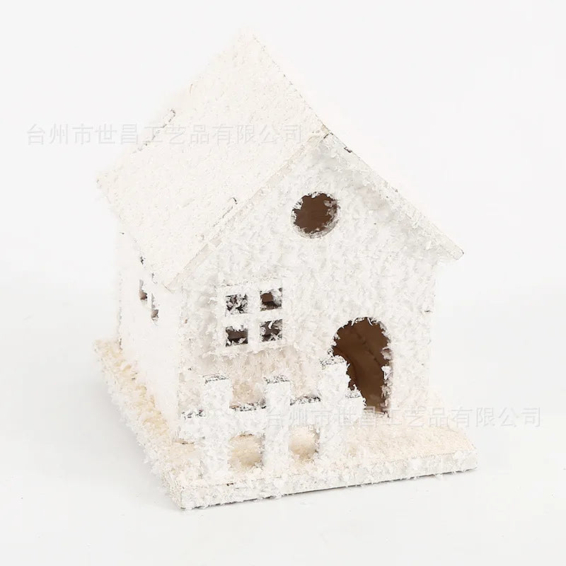 Led lighted christmas village houses xmas snow wooden winter building figurines holiday party decor - type
