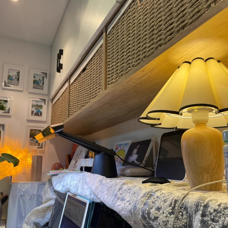 E27 usb retro wooden table lamp simple japan style fabric desk w/ 4w bulb for living room atmosphere bedroom bedside
