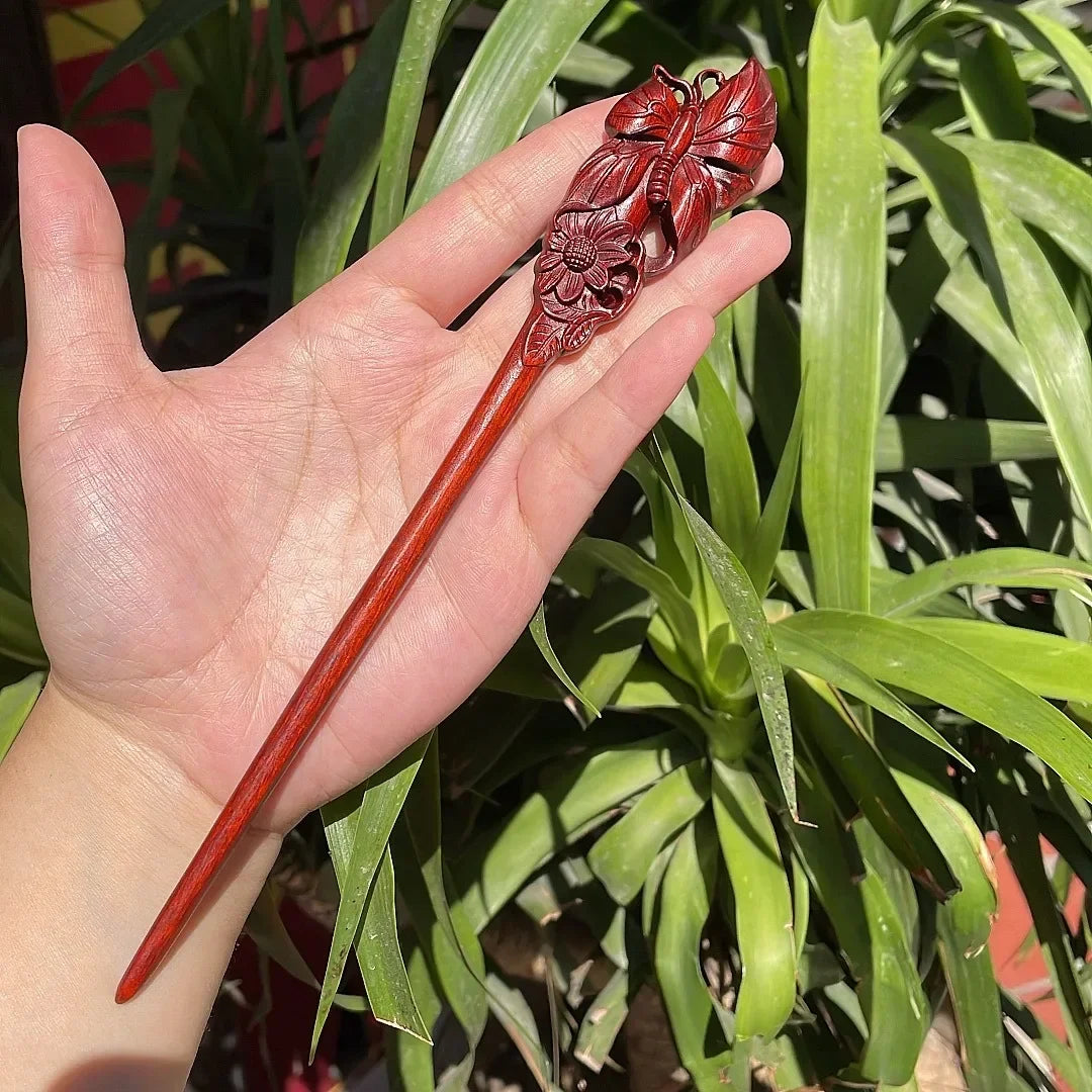 Chinese retro style peach wood handmade carved hairpin hollow out hair stick women styling tools accessories - united