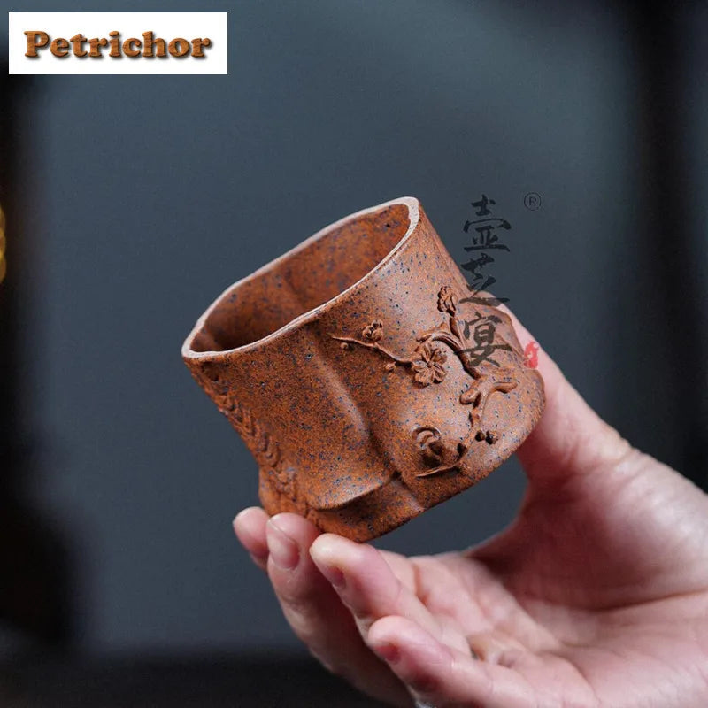 115ml yixing zisha tree stump wood-fired porcelain teacup elegant tea bowl cute cup tea-tasting smelling chazhan master