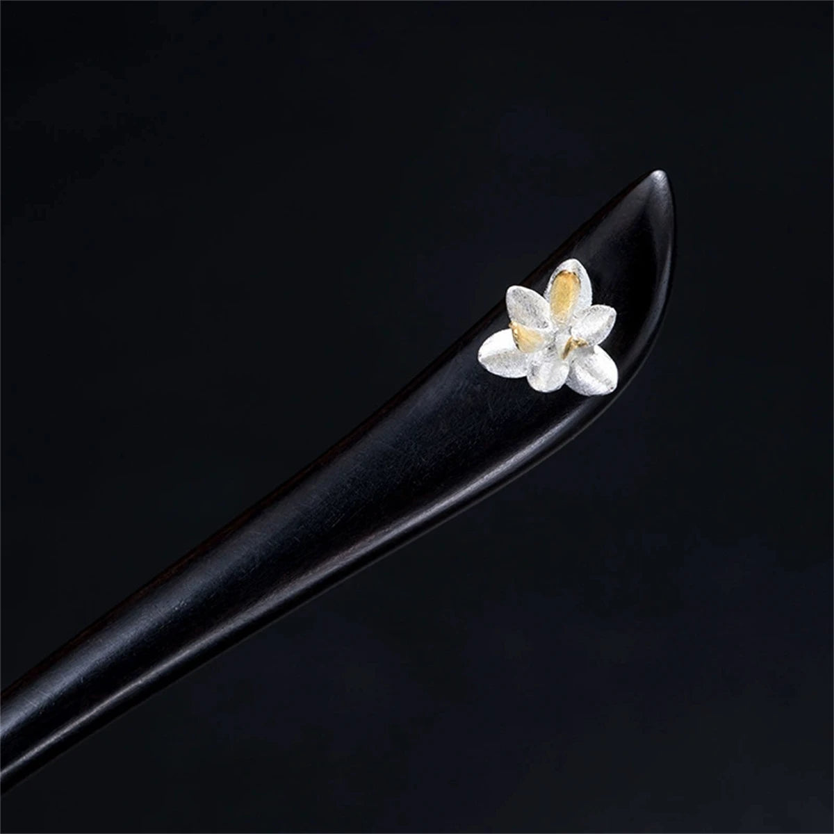 New 100% s925 pure silver women’s men retro hairpin ebony wood magnolia blossom chinese style hanfu hair accessories