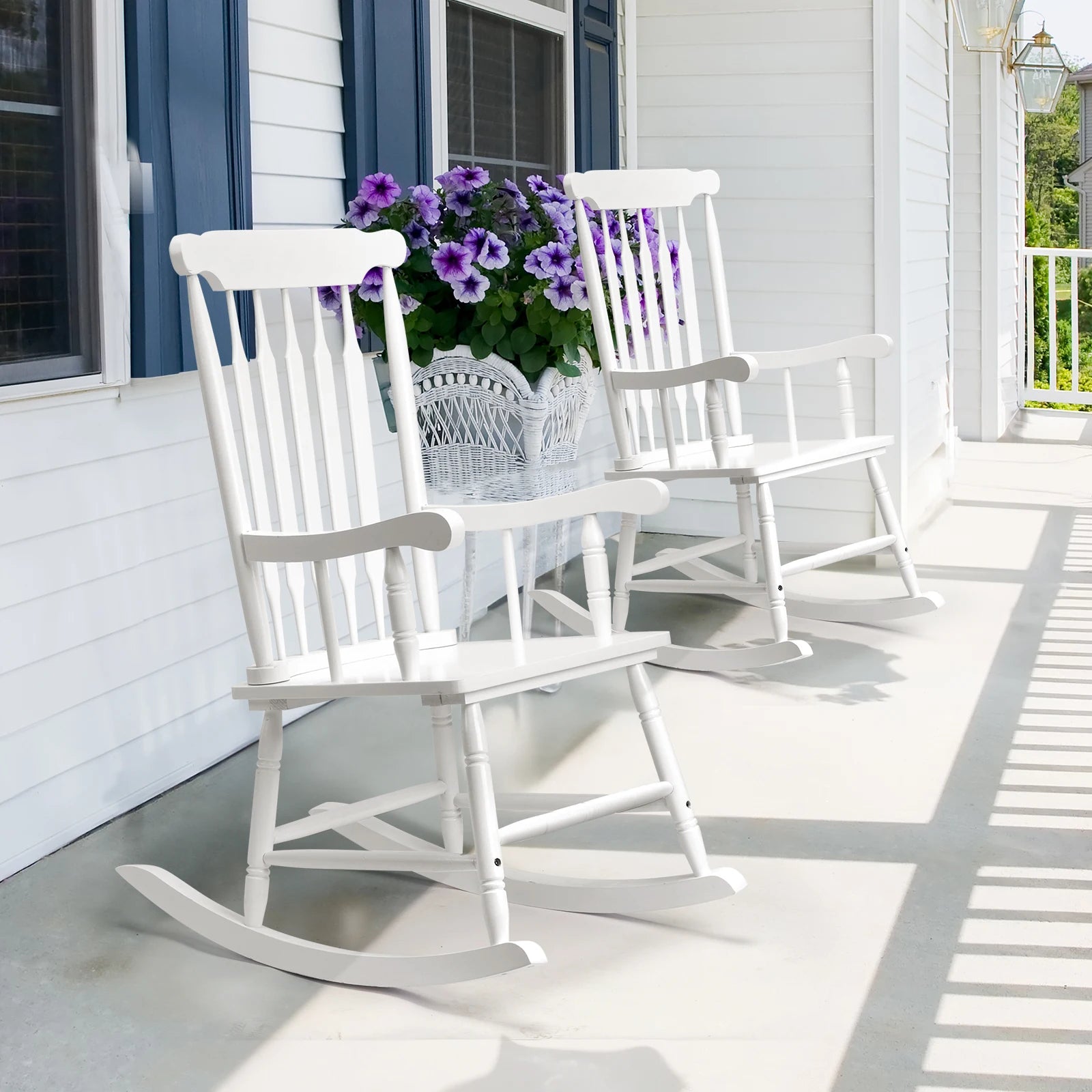 Solid wood patio rocking chair outdoor porch with wooden frame garden backyard balcony - united states / white - chair