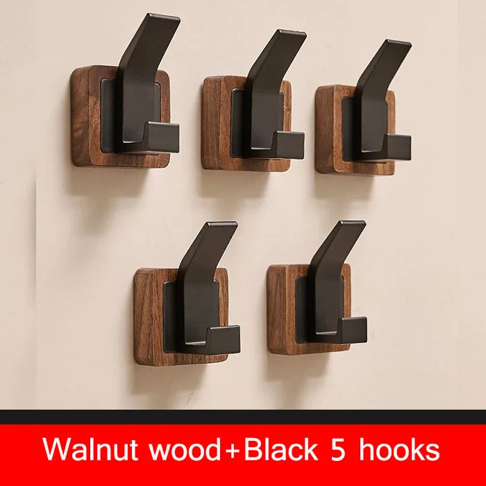 Walnut coat wall hook hanging rack for bathroom kitchen bedroom hallway hooks clothes holder - 5hook