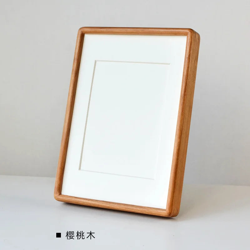 Solid walnut mortise and tenon corner round photo frame premium hardwood wedding dress picture wooden display - cherry