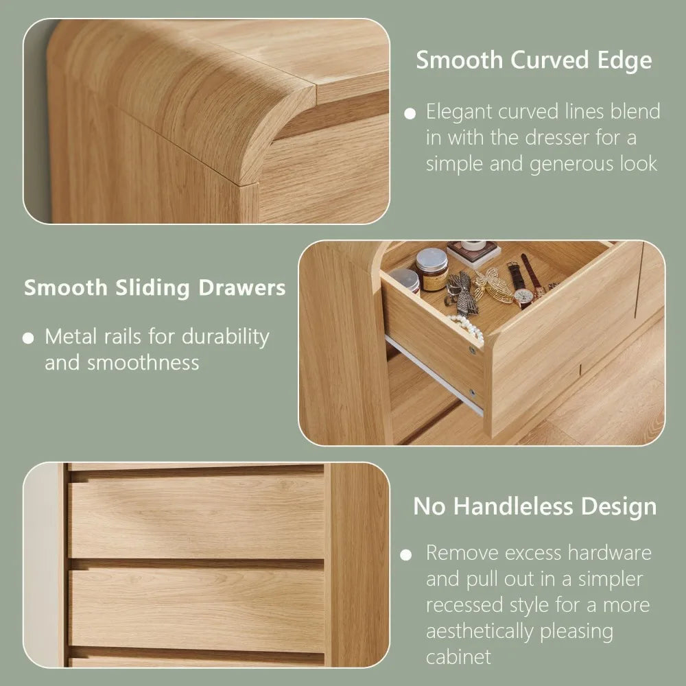 Modern 5 drawers dresser for bedroom 45’’ tall dressers & chests of w/curved profile design wood mid century vertical d