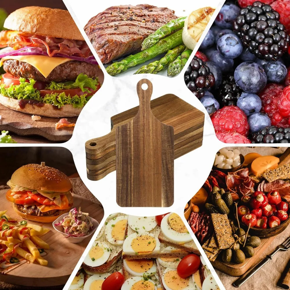 6 pcs cutting board bulk kitchen thicken chopping platter with handles wooden charcuterie serving trays blank wood