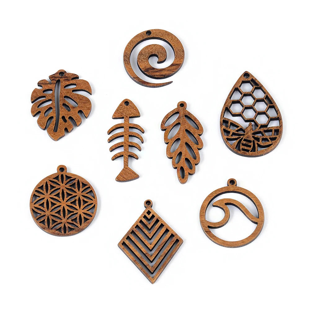 6pc/lot fish/flower shape wood pendant resin plate pendants jewelry accessory handmade connector diy earring component