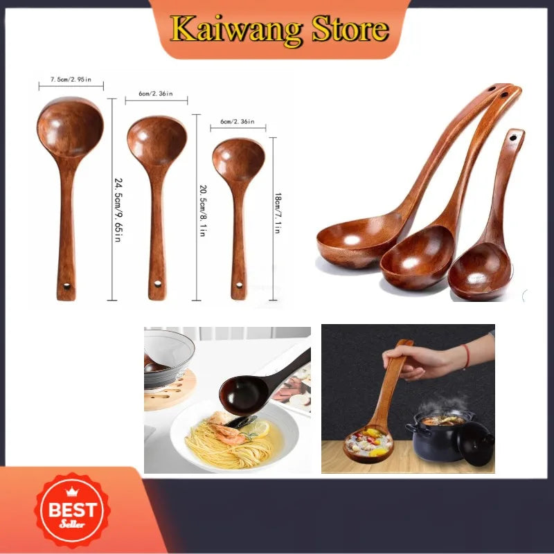 Wooden natural soup spoon large wooden ladle cooking utensil handmade tableware suitable for kitchen and restaurant