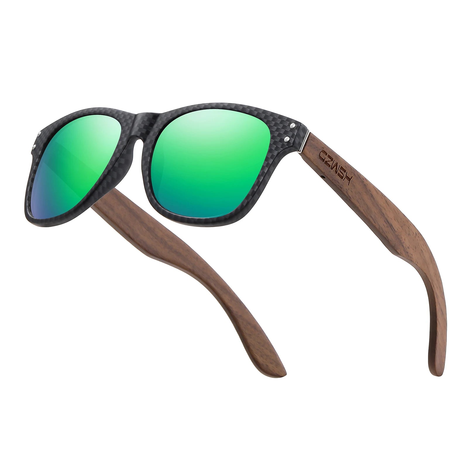 Gm natural wooden sunglasses men’s polarized fashion walnut sunglasses carbon fiber 8010 - green