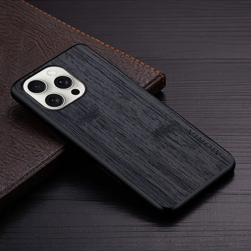Case for iphone 15 16 14 13 12 11 pro max mini xr x xs plus funda bamboo wood pattern leather cover luxury coque case