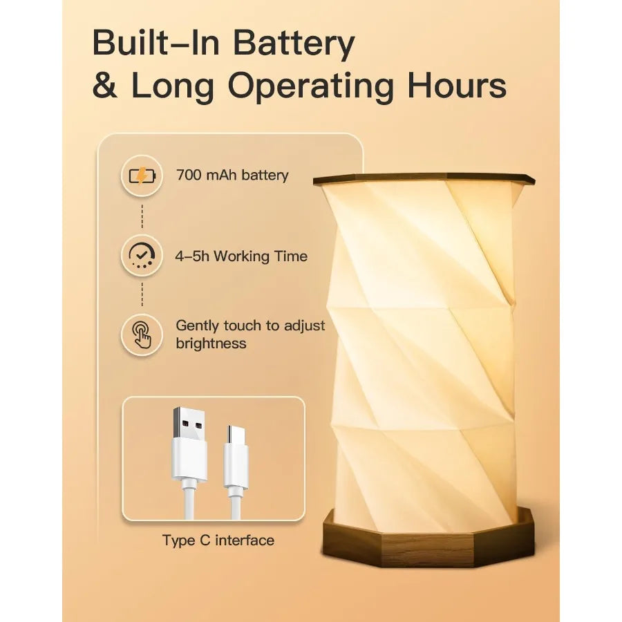 Rechargeable portable table lamp small cordless desk led stepless dimmable night lights bedside foldable paper for ho