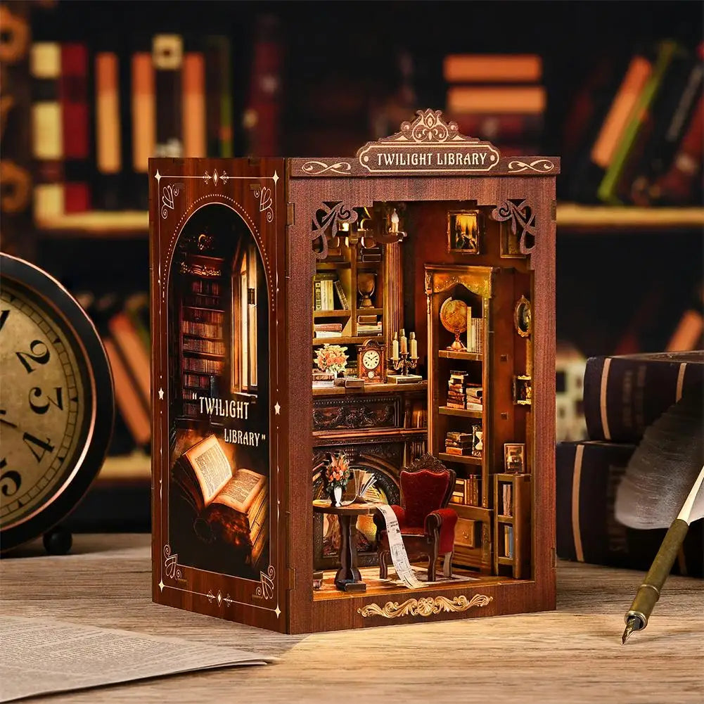 3d wooden miniature library shimmering bookcase diy cabin bookend model three-dimensional hand-assembled home desk