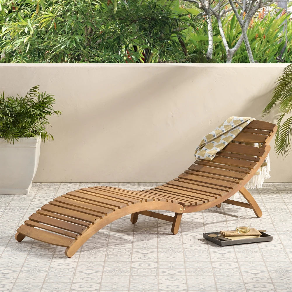Lahaina wood foldable chaise lounge natural stain outdoor chair construction seat reclining armchair patio lawn garden
