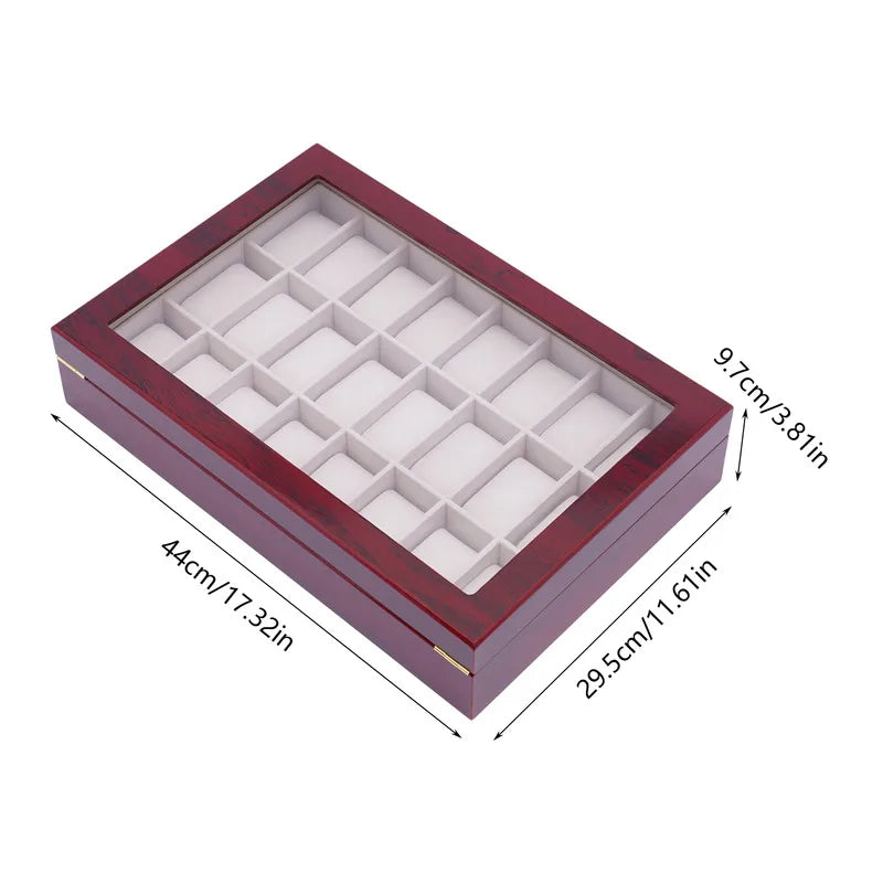 24 slot wooden watch organizer case display box glass top jewelry storage with lock room - red / united states - box