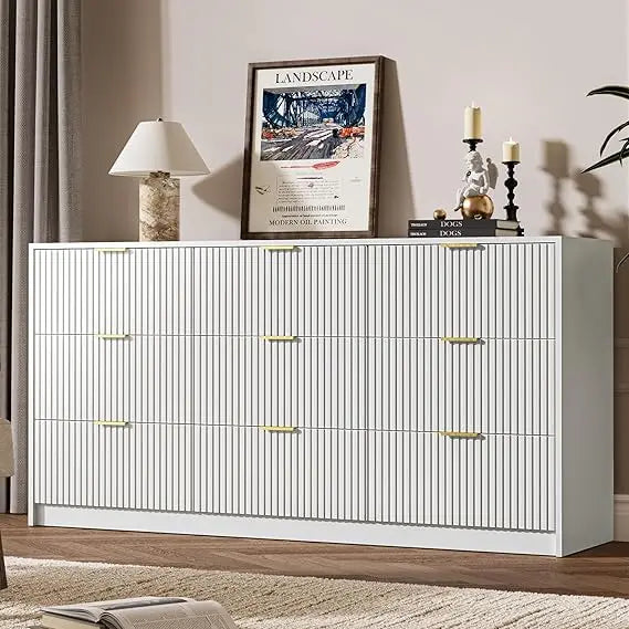 Black dresser for bedroom 9 drawer double modern chest of drawers living room entryway and closet 63’’ l - white