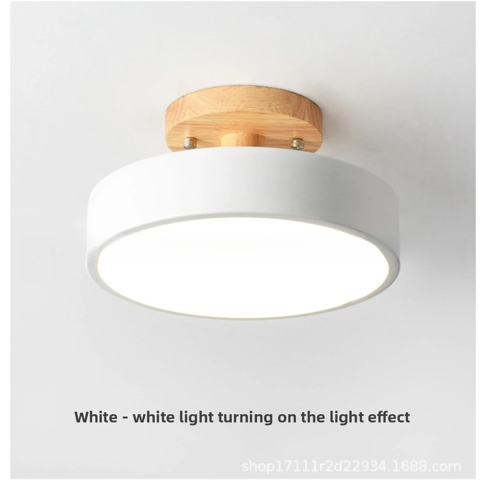 1pcs tri-color dimming ceiling light led flush mount lamp wrought acrylic lampshade round wood holder study