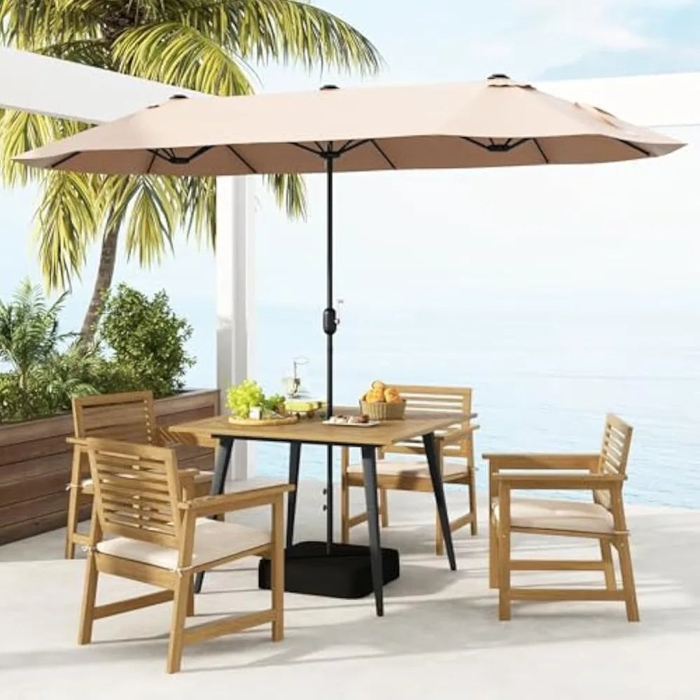 4-person outdoor dining table 42.5” acacia wood patio with 1.9” umbrella hole metal legs & adjustable foot pads