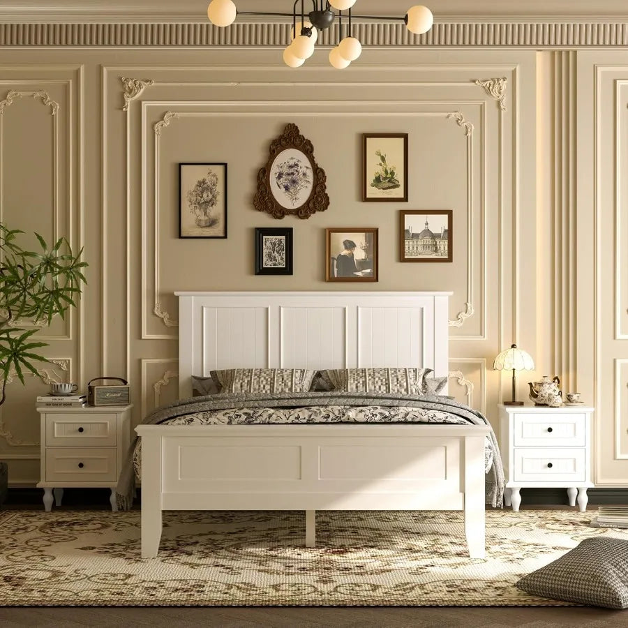 Antique style wood headboard queen size modern with vintage frame bedroom furniture white - united states