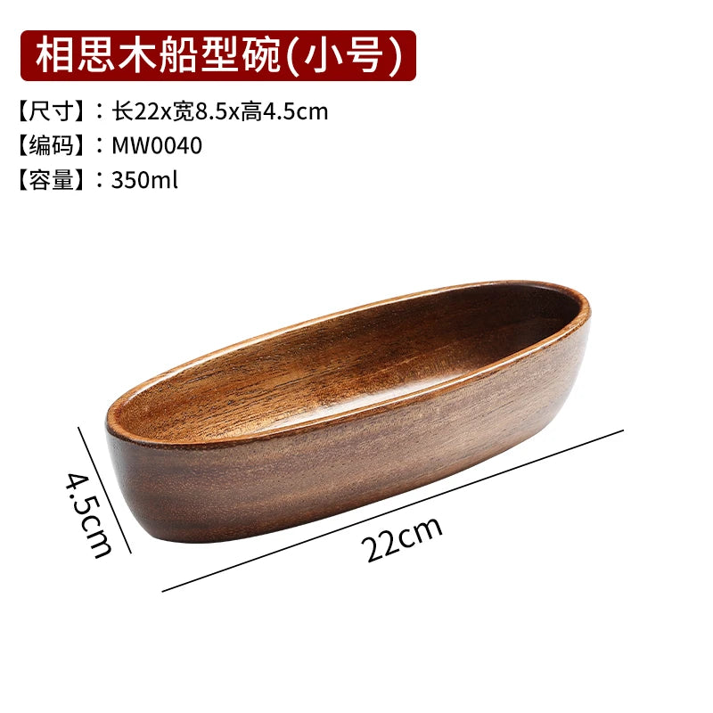 Acacia wooden bowlpremium dry fruit platesushi platenut boxtea refreshment trayfruit platesolid boat-shaped bowl