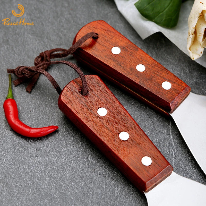 Pizzathome stainless steel food spatula grill shovel wood handle bbq tool beef steak turner square triangle