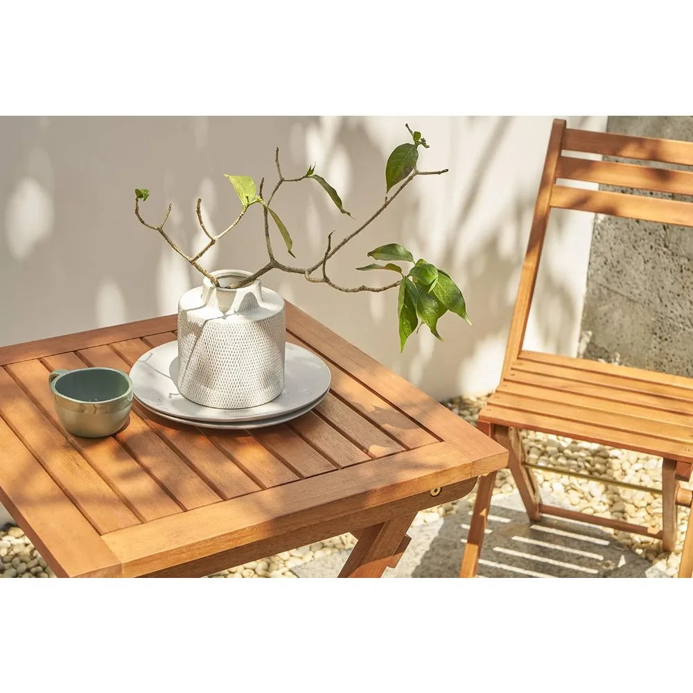 Outdoor folding bistro set with square table and two chairs wooden - straight / united states - chair