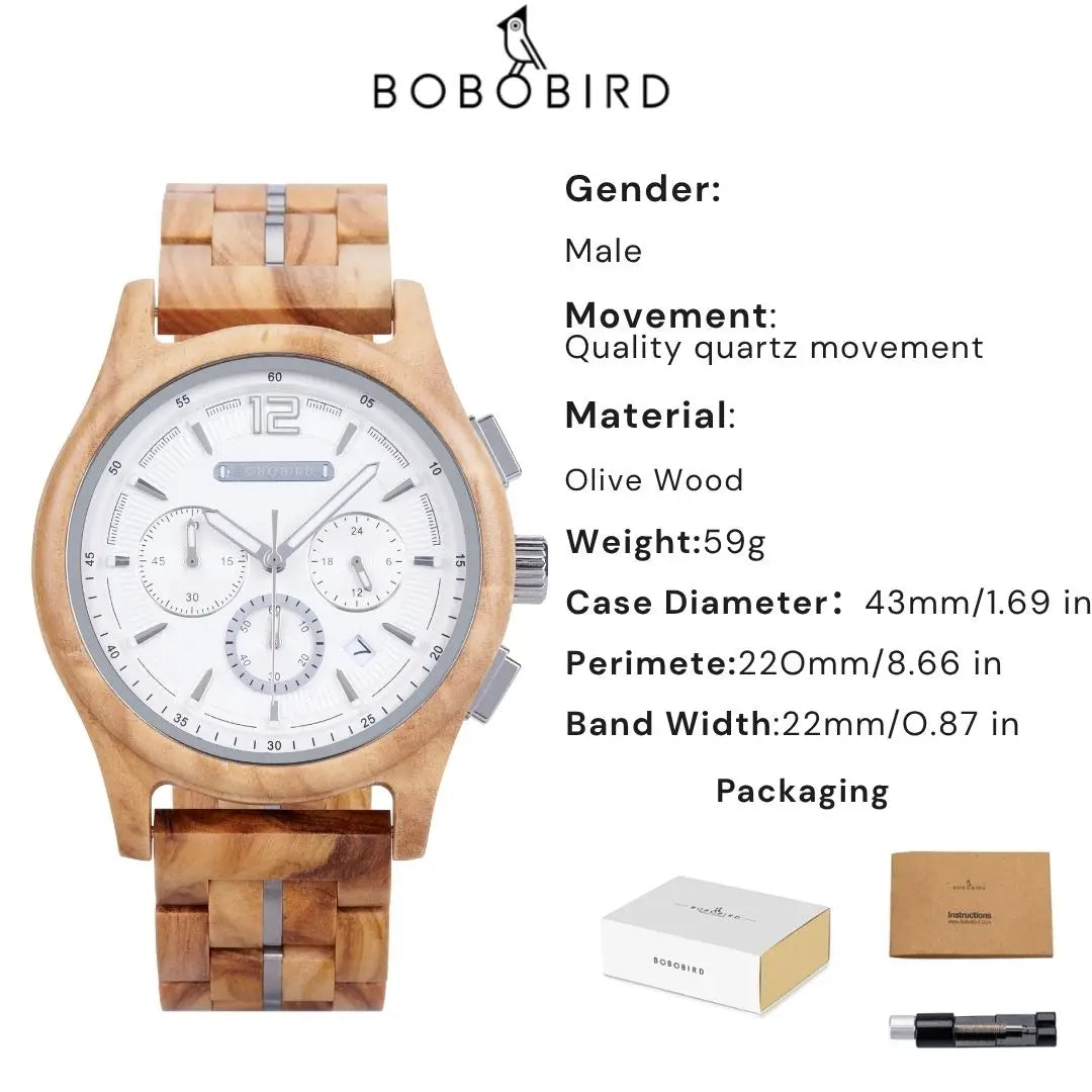 Bobobird men’s wooden watch quartz luxury wristwatch clock eco-friendly natural wood timepiece gift for him support