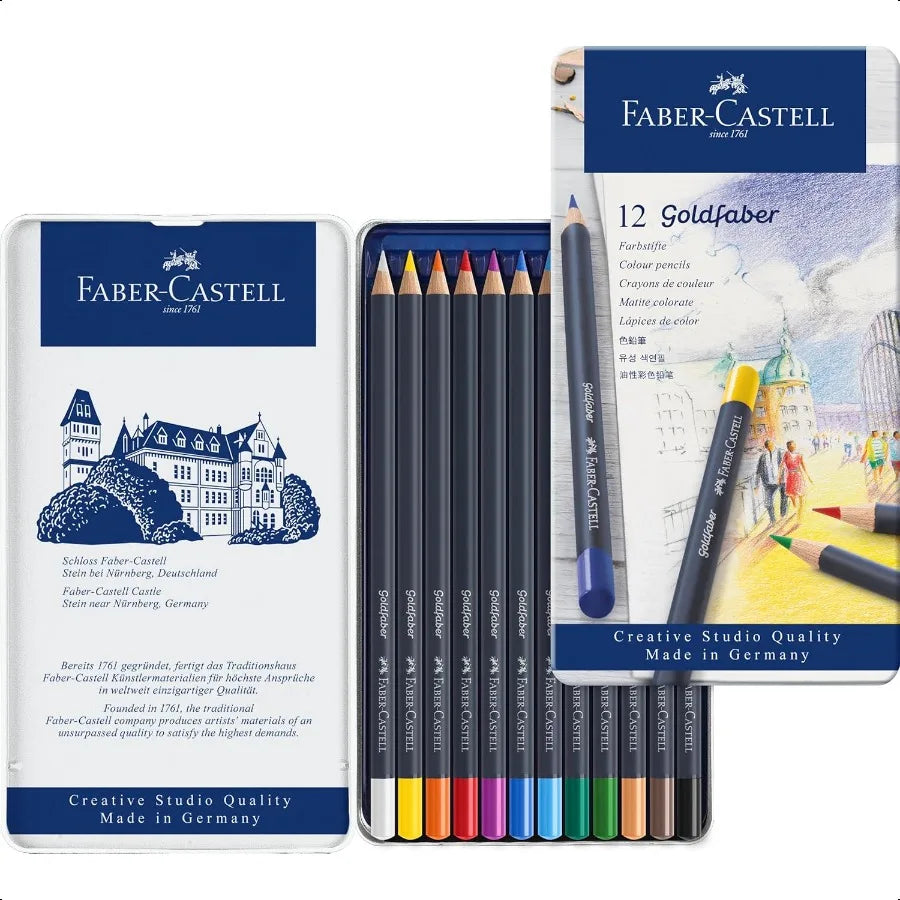 Fabercastell creative studio goldfaber wood cased color pencils tin of 12 colors - united states - pencil