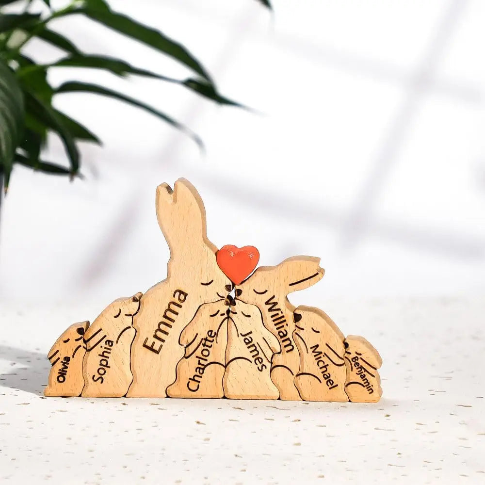 Personalized wooden bunny puzzle family name custom sculpture gift for christmas unique decor mom - decorative