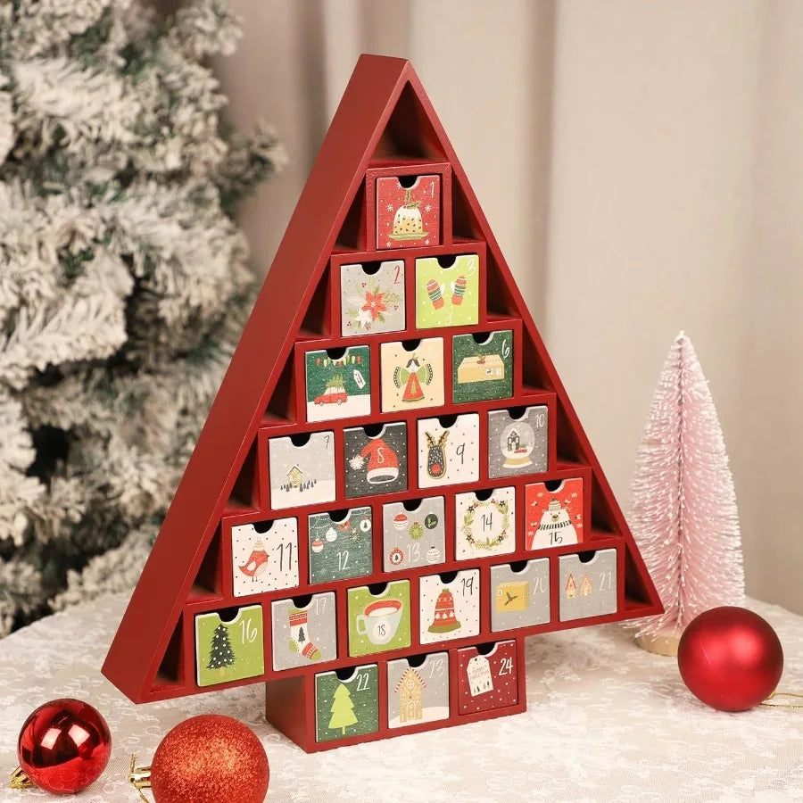 Wooden christmas advent calendar with 24 drawers tree shaped countdown to refillable for holid - united states