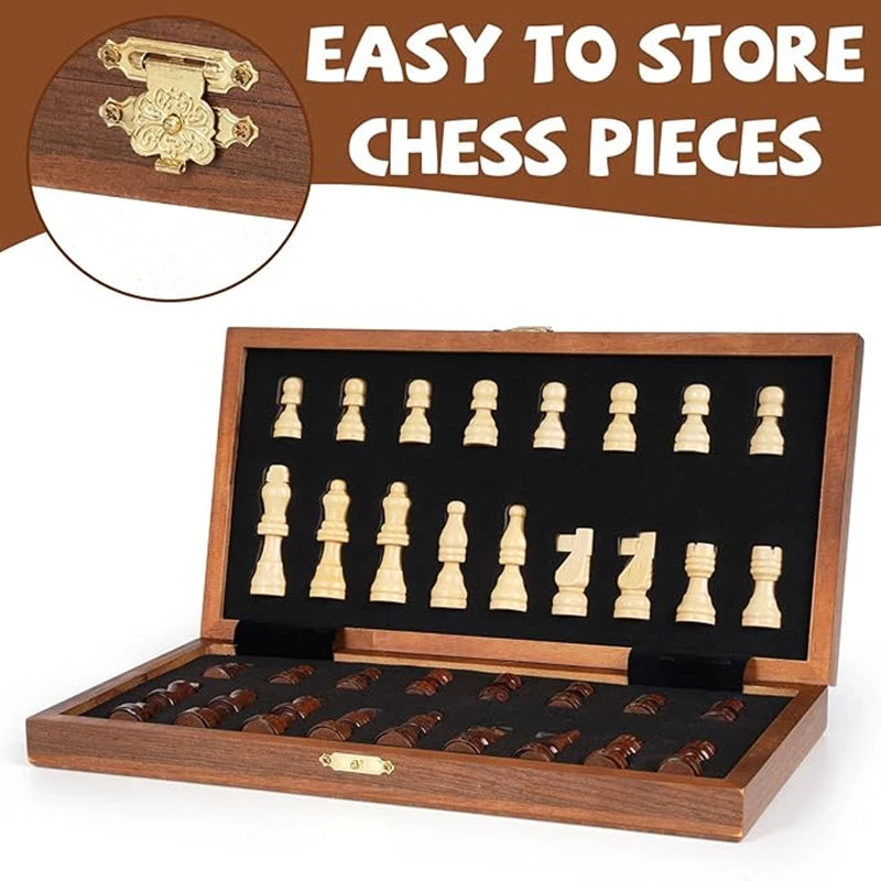 30cm/12inch travel chess wooden magnetic chessboard - with 2 additional queen’s family game - 1 set