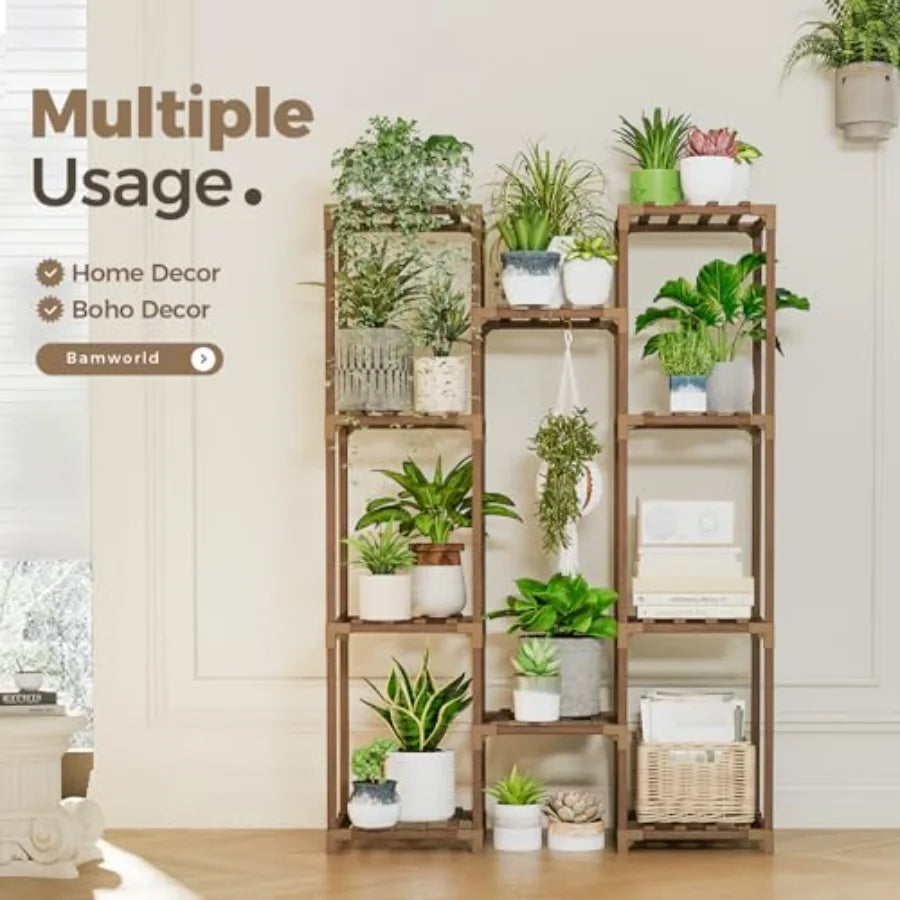 Bamworld plant stand indoor outdoor tall shelf for multiple plants pots wood flower large holder living - united states