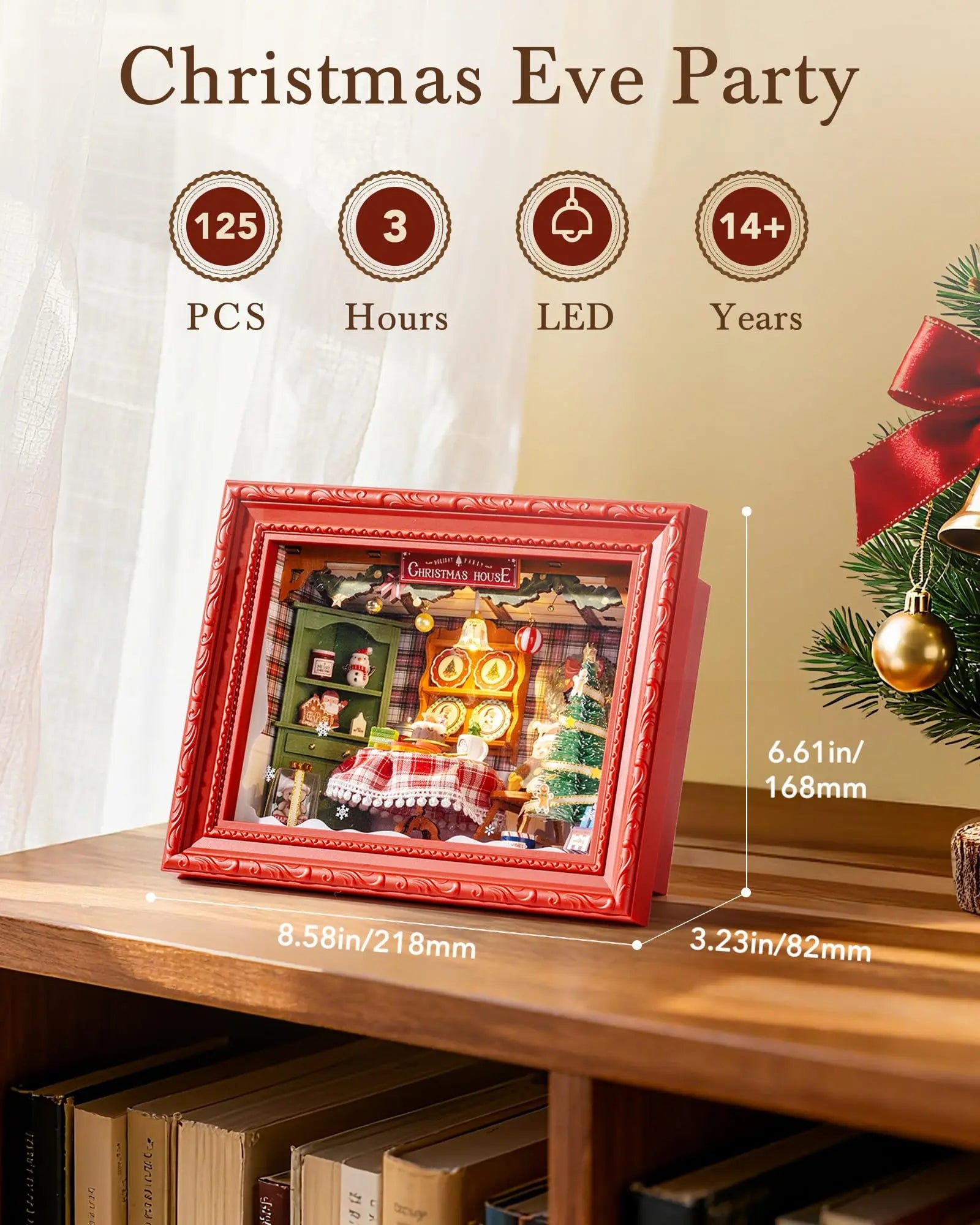 Rolife christmas eve party 3d led diorama snap together wooden puzzle kit for wall tabletop festive home decor gift