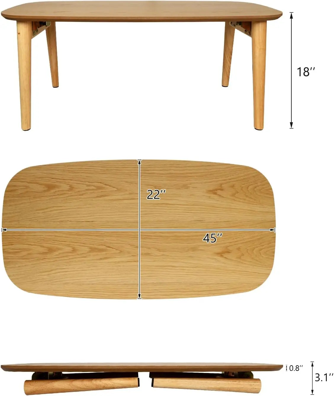 Wood folding coffee table space saving side (oak 45x22x18) - united states