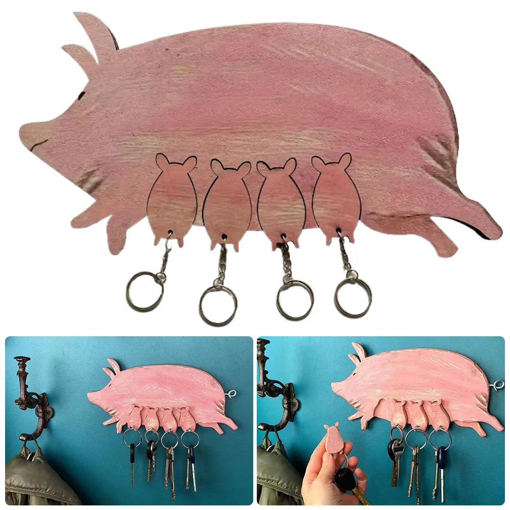 Piggy key ring wooden hanging board decorative chain pendant creative pig wall hook for home decoration - united states
