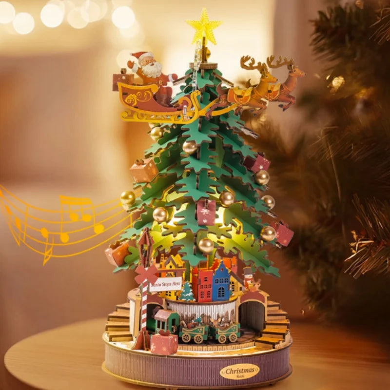 Robotime 3d wooden puzzles music box christmas melody tree model kits for adults to build best gifts and kids