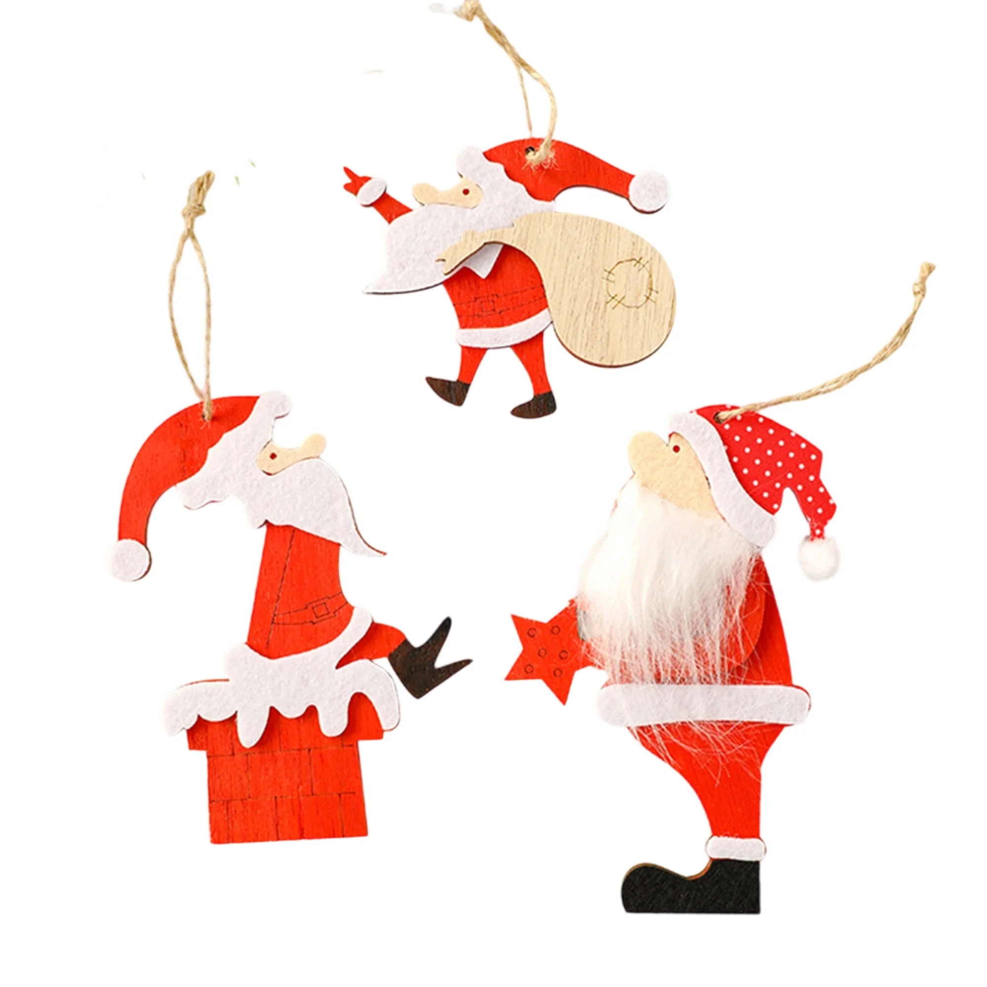 3pcs christmas santa ornaments wooden tree hanging decorations for home holiday party - red / 9cm 15cm / united states