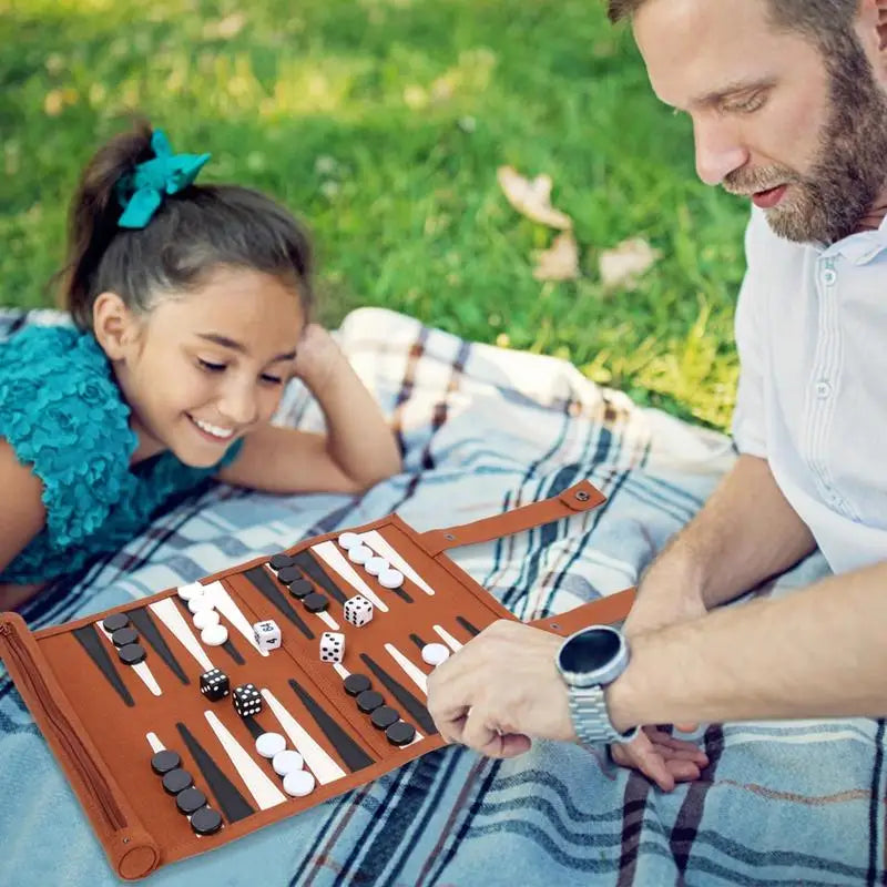 Chess backgammon board game travel set strategy playing pieces dice cups wooden for table games