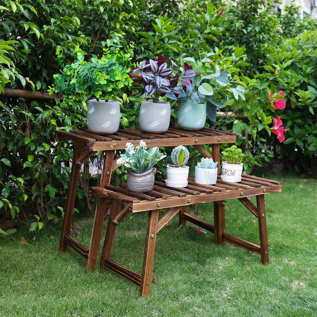 Large 3 tier step plant stand wood ladder shelf garden display for patio indoor outdoor flower pot
