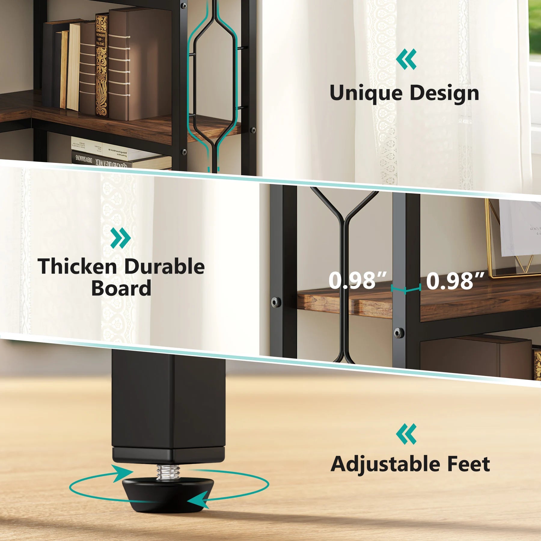 Tribesigns corner shelf 7-tier industrial bookshelf wood and metal etagere bookcase freestanding display - chocolate