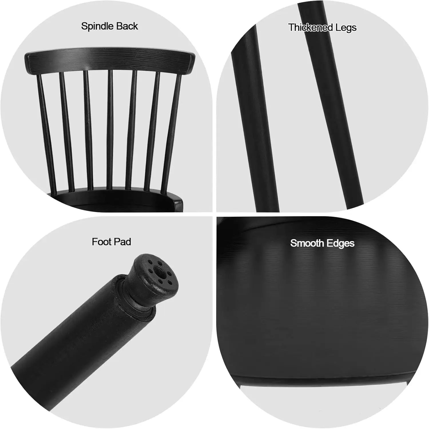 Black wooden dining chairs set of 2 wood room chair spindle side country farmhouse windsor for kitchen