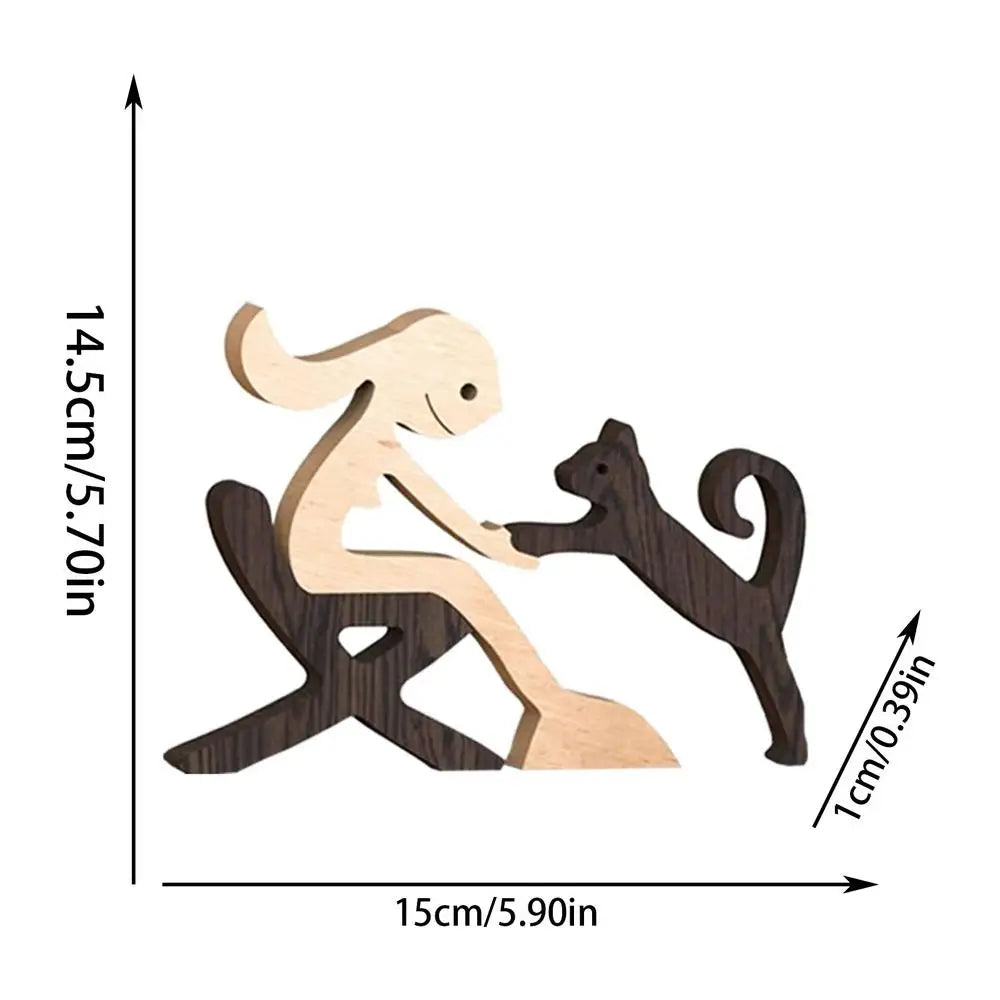 Cute wood dog human statue craft figurine desktop table ornament carving model home room decoration pet sculpture