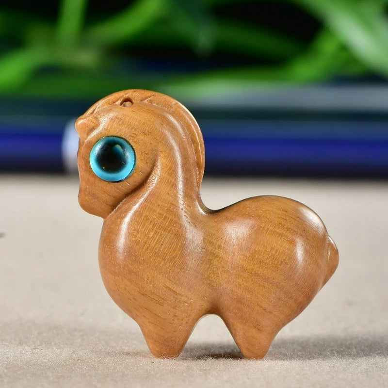 Natural wooden carving mini rainbow horse handcrafted miniatures ornaments diy figurine pendant keychain accessories